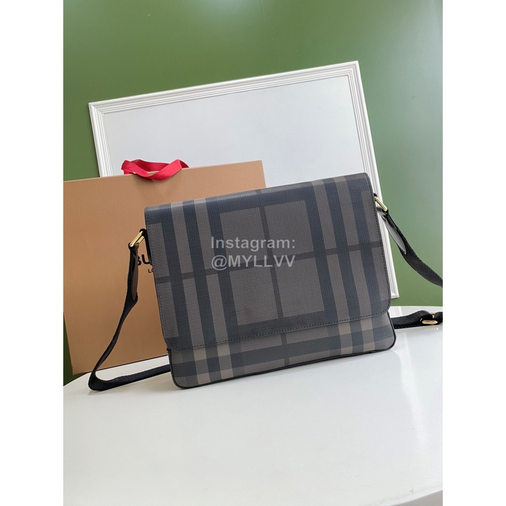 Burberry Soft Plaid Leather Messenger Bag Brown