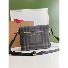 Burberry Soft Plaid Leather Messenger Bag Brown