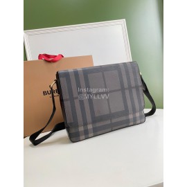 Burberry Soft Plaid Leather Messenger Bag Brown