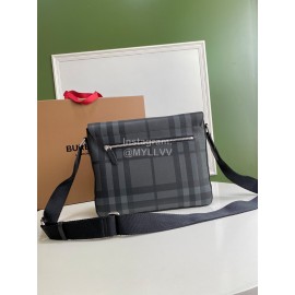 Burberry Soft Plaid Leather Messenger Bag Gray