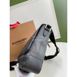 Burberry Soft Plaid Leather Messenger Bag Gray
