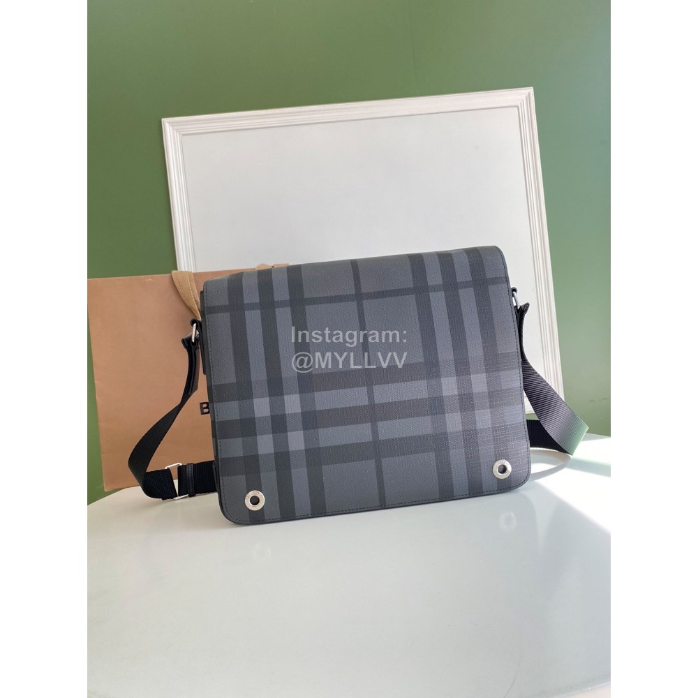 Burberry New Soft Plaid Leather Messenger Bag Gray