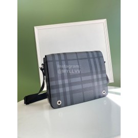 Burberry New Soft Plaid Leather Messenger Bag Gray