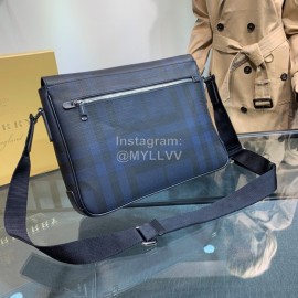 Burberry New Soft Plaid Leather Messenger Bag Blue