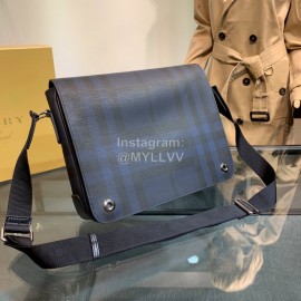 Burberry New Soft Plaid Leather Messenger Bag Blue