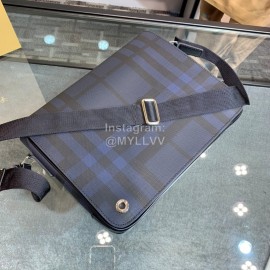 Burberry New Soft Plaid Leather Messenger Bag Blue