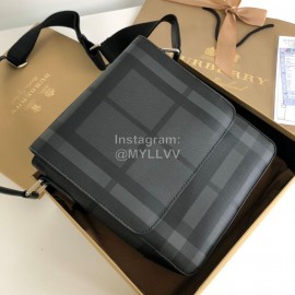 Burberry Fashion Plaid Leather Messenger Bag Gray
