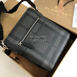 Burberry Fashion Plaid Leather Messenger Bag Gray