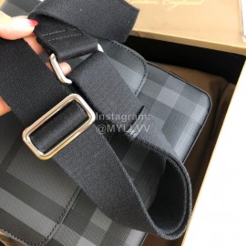 Burberry Fashion Plaid Leather Messenger Bag Gray