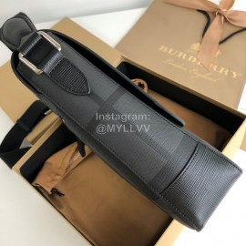 Burberry Fashion Plaid Leather Messenger Bag Gray