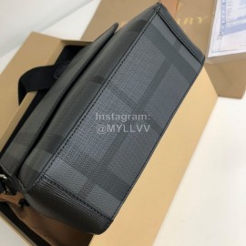 Burberry Fashion Plaid Leather Messenger Bag Gray