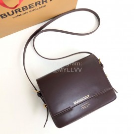 Burberry Fashion Leather Messenger Bag For Women Purplish Red