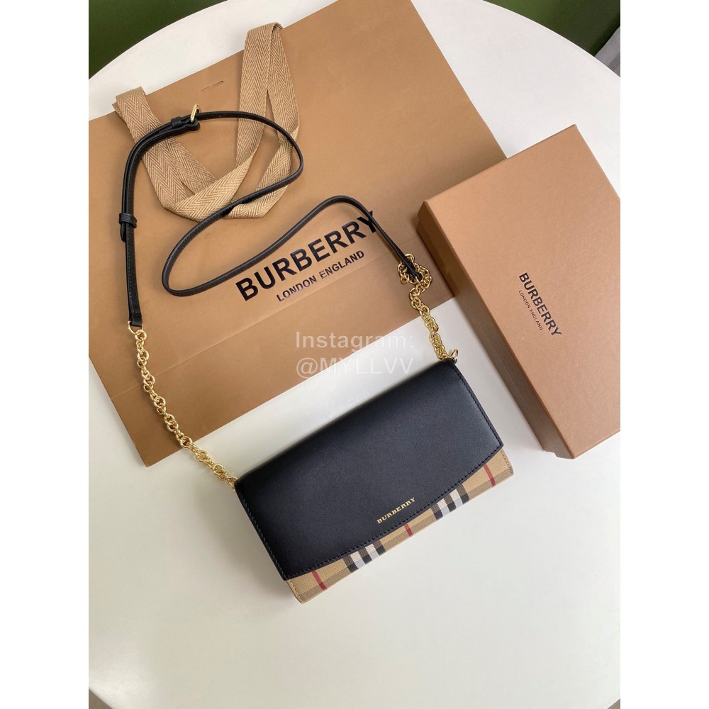 Burberry Fashion Plaid Leather Chain Bag For Women Black