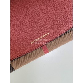 Burberry Fashion Plaid Leather Chain Bag For Women Rose Red