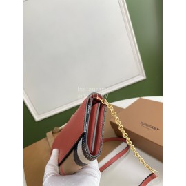 Burberry Fashion Plaid Leather Chain Bag For Women Rose Red