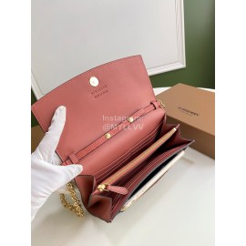 Burberry Fashion Plaid Leather Chain Bag For Women Rose Red