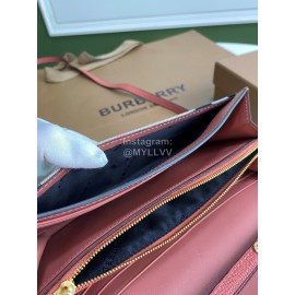 Burberry Fashion Plaid Leather Chain Bag For Women Rose Red