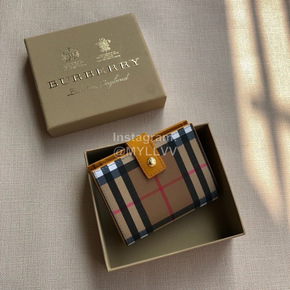 Burberry Leather Plaid Short Two Fold Wallet Yellow
