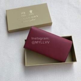 Burberry New Embossed Leather Long Wallet Purplish Red