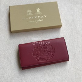 Burberry New Embossed Leather Long Wallet Purplish Red