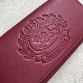Burberry New Embossed Leather Long Wallet Purplish Red