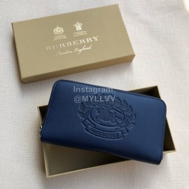 Burberry New Embossed Leather Long Zipper Wallet Dark Blue