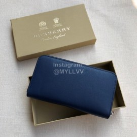 Burberry New Embossed Leather Long Zipper Wallet Dark Blue