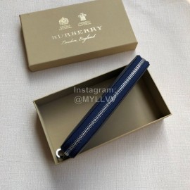 Burberry New Embossed Leather Long Zipper Wallet Dark Blue