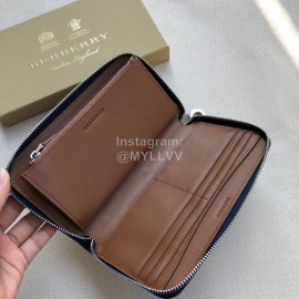 Burberry New Embossed Leather Long Zipper Wallet Dark Blue