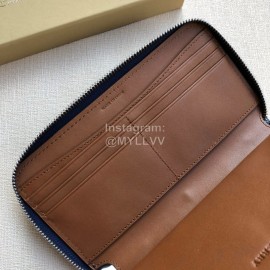 Burberry New Embossed Leather Long Zipper Wallet Dark Blue