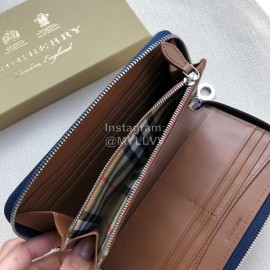 Burberry New Embossed Leather Long Zipper Wallet Dark Blue