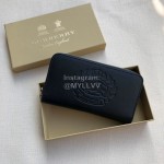 Burberry New Embossed Leather Long Zipper Wallet Black