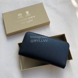 Burberry New Embossed Leather Long Zipper Wallet Black