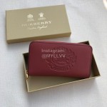 Burberry New Embossed Leather Long Zipper Wallet Purplish Red