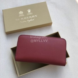 Burberry New Embossed Leather Long Zipper Wallet Purplish Red
