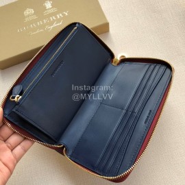 Burberry New Embossed Leather Long Zipper Wallet Purplish Red