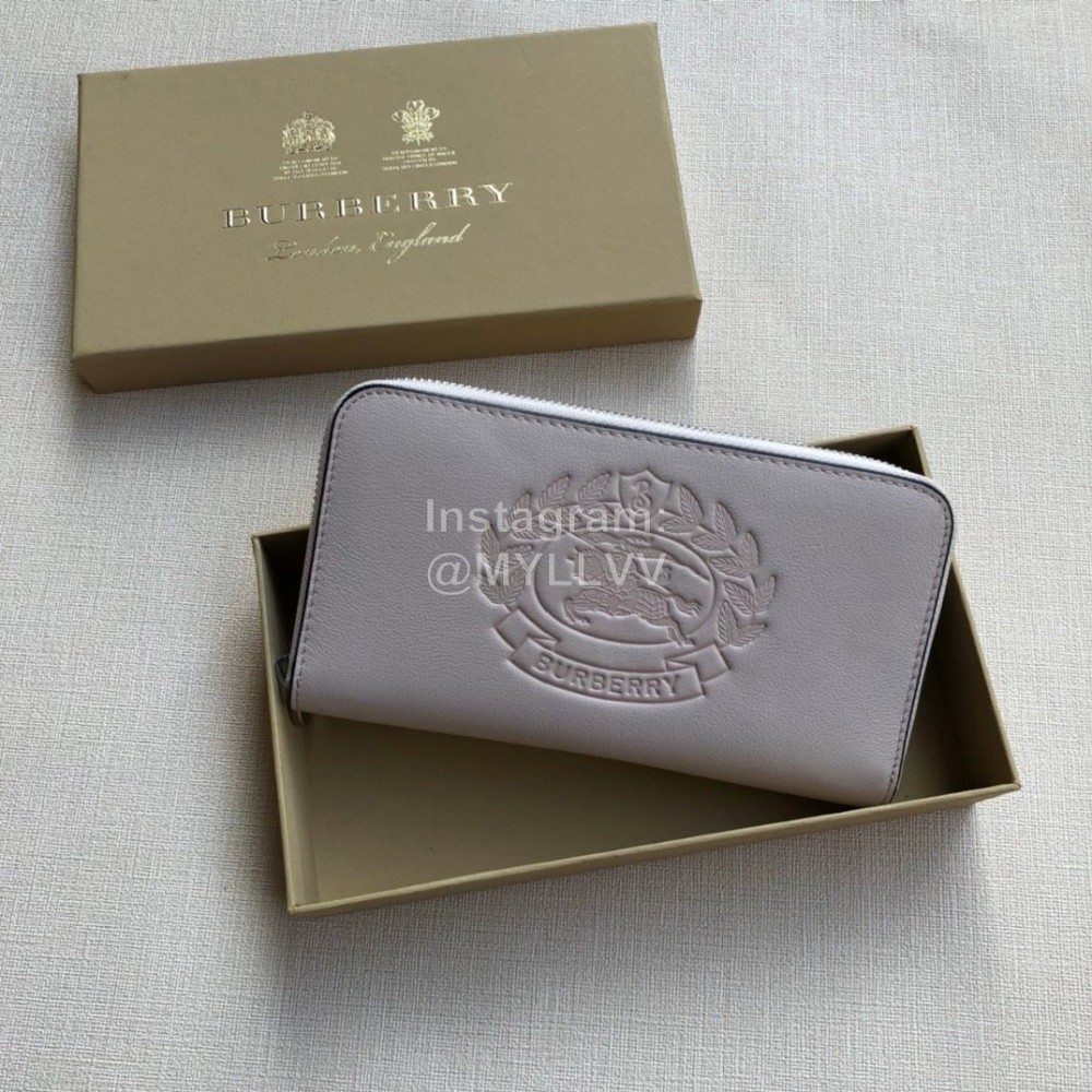 Burberry New Embossed Leather Long Zipper Wallet White