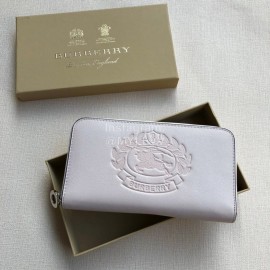 Burberry New Embossed Leather Long Zipper Wallet White