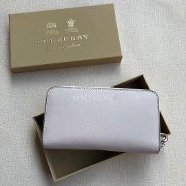 Burberry New Embossed Leather Long Zipper Wallet White