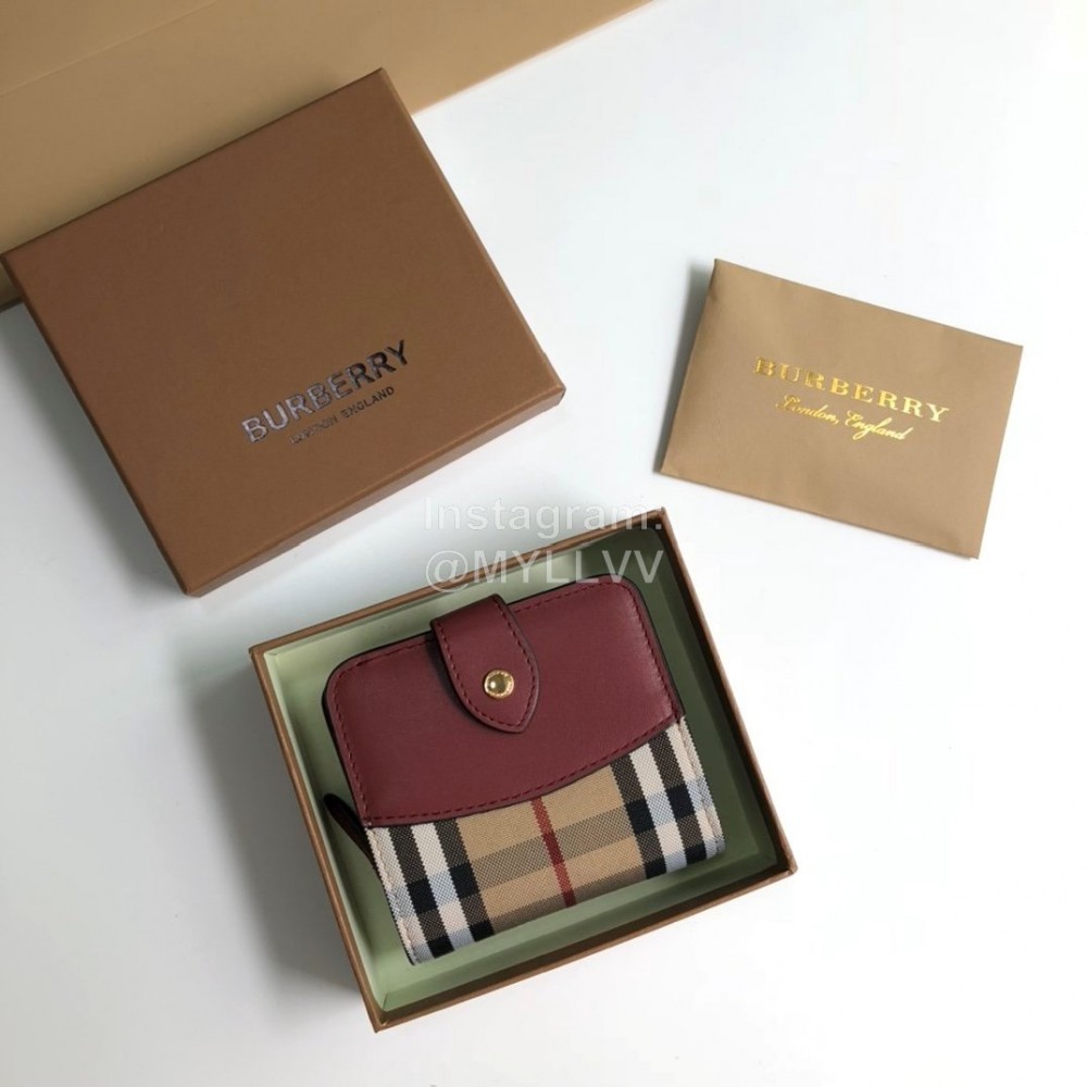 Burberry Soft Leather Short Wallet Wine Red