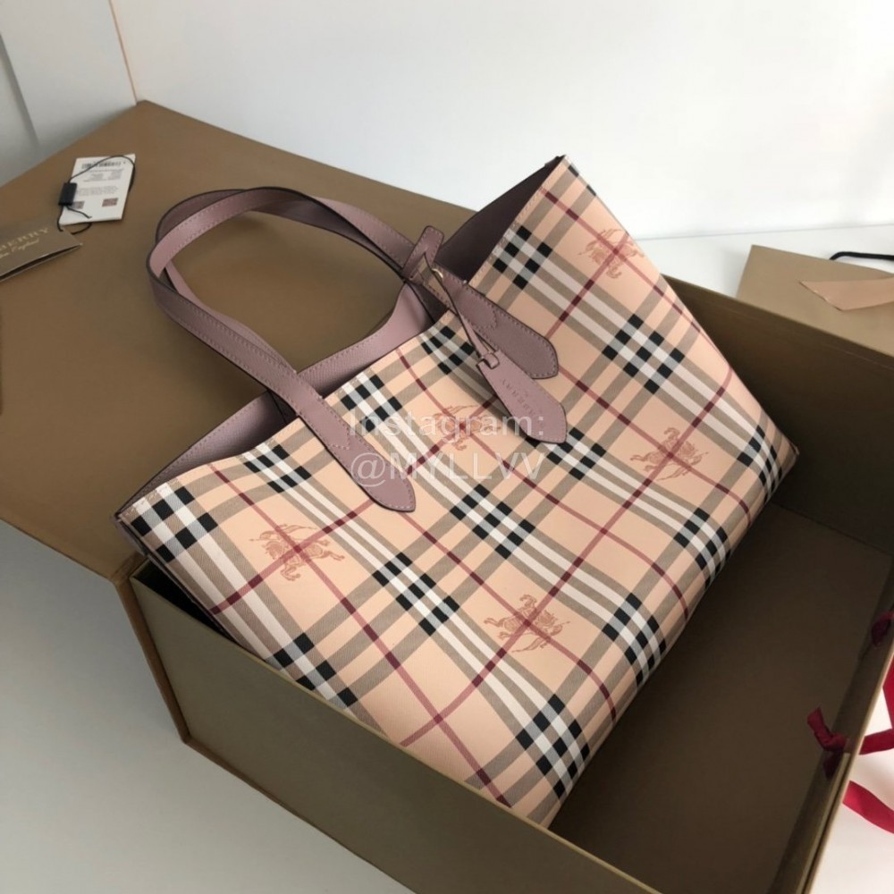 Burberry Retro Plaid Double Sided Shopping Bag Purple