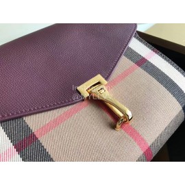 Burberry Grain Leather Checkered Messenger Bag Purple