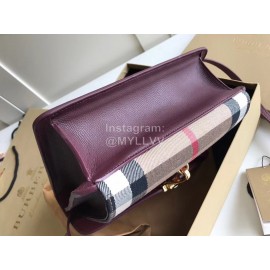 Burberry Grain Leather Checkered Messenger Bag Purple
