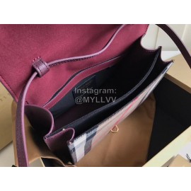 Burberry Grain Leather Checkered Messenger Bag Purple