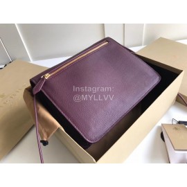 Burberry Grain Leather Checkered Messenger Bag Purple