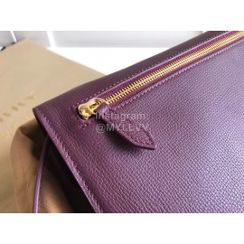 Burberry Grain Leather Checkered Messenger Bag Purple