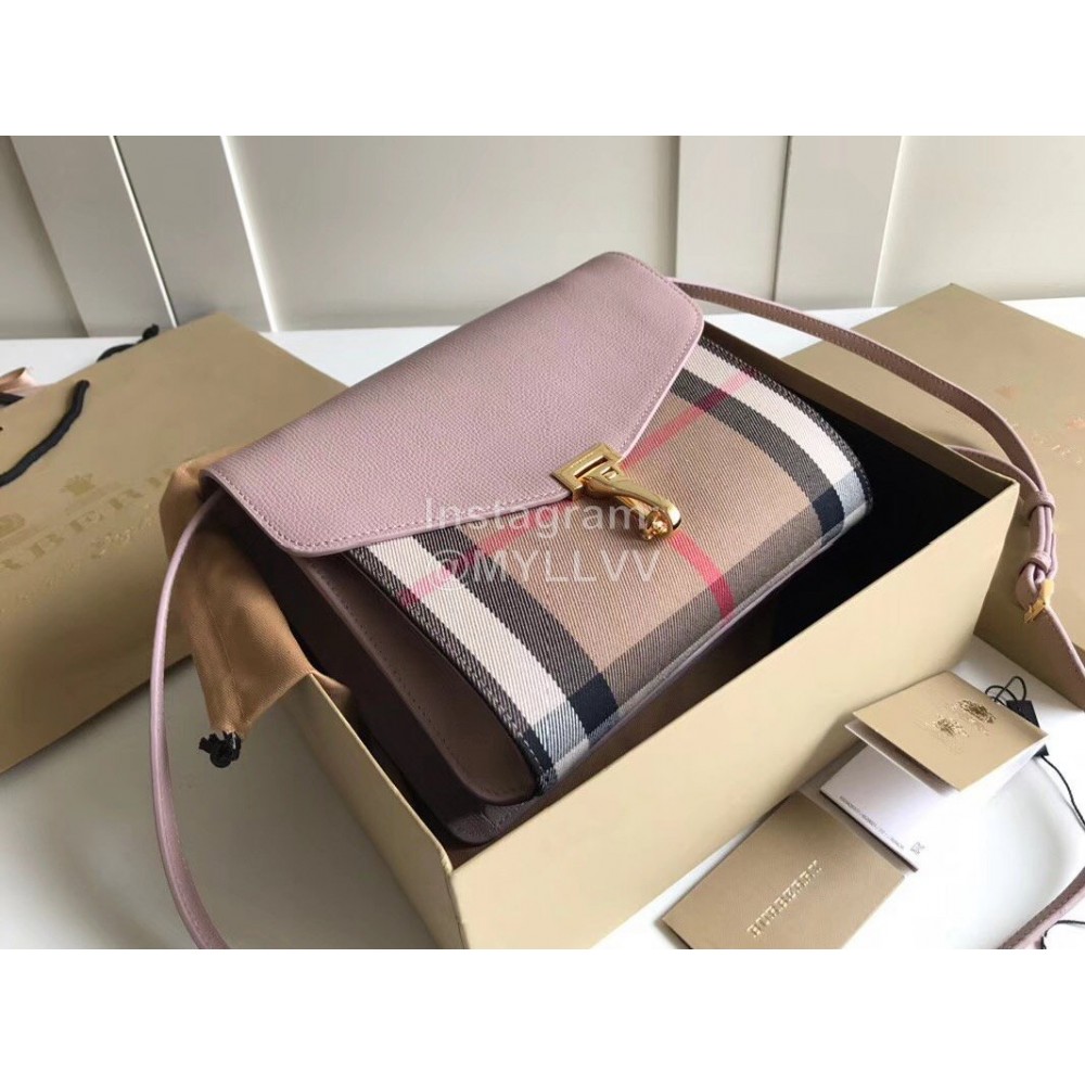 Burberry Grain Leather Checkered Messenger Bag Pink