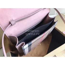 Burberry Grain Leather Checkered Messenger Bag Pink