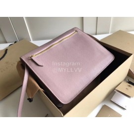 Burberry Grain Leather Checkered Messenger Bag Pink