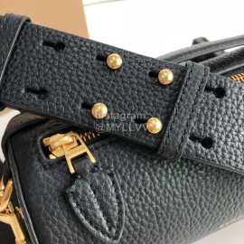 Burberry Grain Leather Checkered Messenger Bag Black